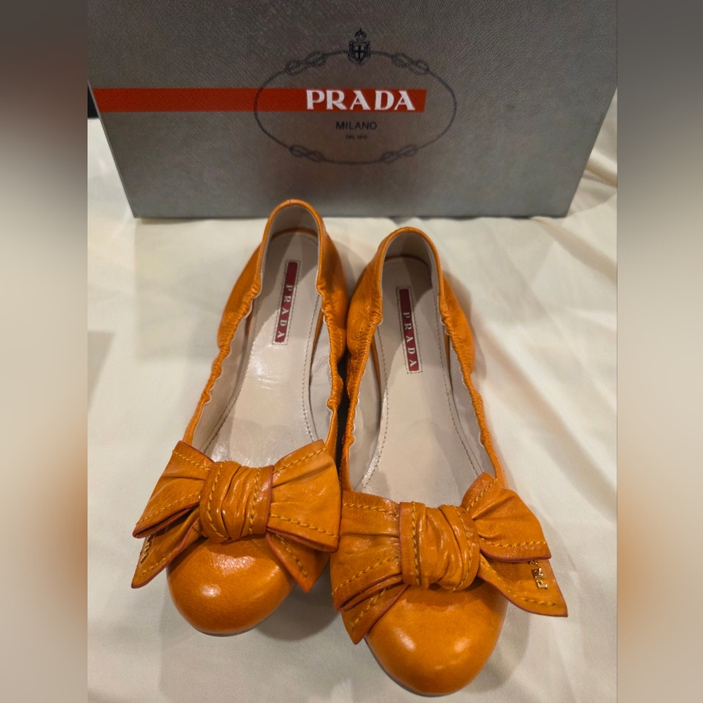 Prada Women's Orange Leather Ballet Flats